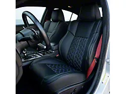 Kustom Interior Premium Artificial Leather Front Seat Covers; All Black With Honeycomb Accent (15-23 Charger Scat Pack & SRT w/ Performance Seats; 19-23 Charger R/T w/ Performance Seats)