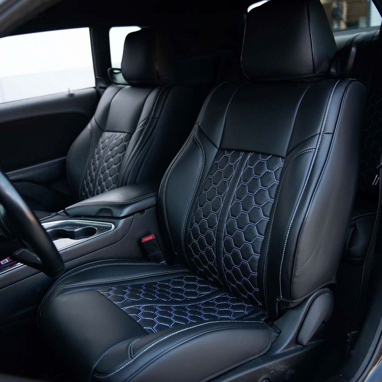 Kustom Interior Charger Premium Artificial Leather Front and Rear Seat Covers; All Black with