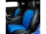 Premium Artificial Leather Front and Rear Seat Covers; Black with Blue Accent (16-24 Camaro Coupe w/o 1LE Competition Seat)
