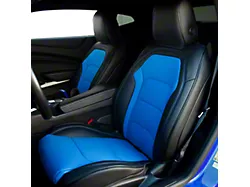 Kustom Interior Premium Artificial Leather Front and Rear Seat Covers; Black with Blue Accent (16-24 Camaro Coupe w/o 1LE Competition Seat)