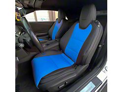 Kustom Interior Premium Artificial Leather Front and Rear Seat Covers; Black with Blue Accent (10-15 Camaro Coupe w/o 1LE Competition Seat)