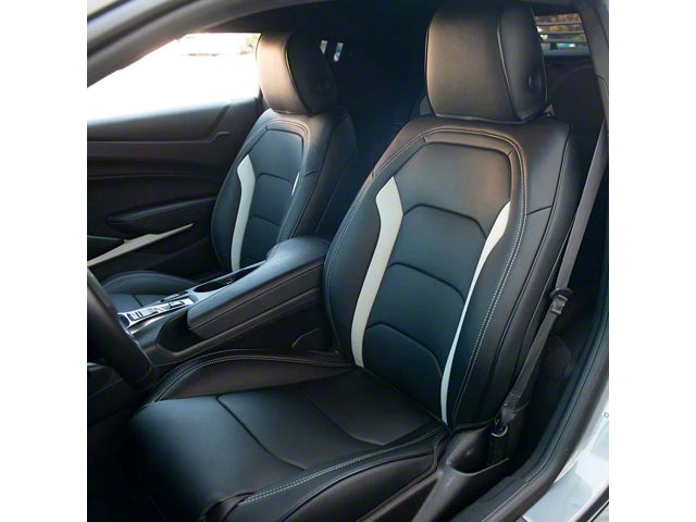 Kustom Interior Premium Artificial Leather Front and Rear Seat Covers; Black with Gray Wing Accent (16-24 Camaro Coupe w/o 1LE Competition Seat)
