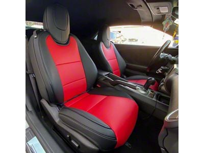 Kustom Interior Premium Artificial Leather Front and Rear Seat Covers; Black with Red Accent (10-15 Camaro Coupe w/o 1LE Competition Seat)