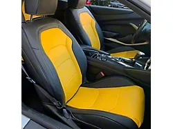 Kustom Interior Premium Artificial Leather Front and Rear Seat Covers; Black with Yellow Accent (16-24 Camaro Coupe w/o 1LE Competition Seat)