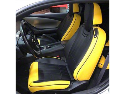 Kustom Interior Premium Artificial Leather Front and Rear Seat Covers; Yellow with Black Front Face (11-15 Camaro Convertible)