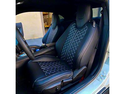 Premium Artificial Leather Front and Rear Seat Covers; All Black with Honeycomb Accent (11-15 Camaro Convertible)