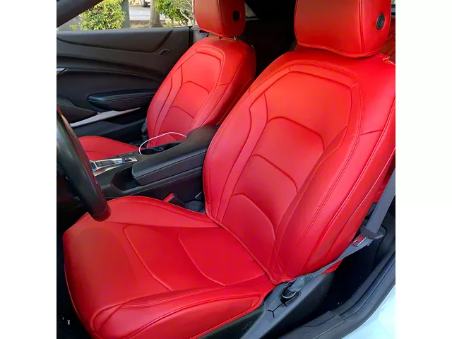 Kustom Interior Premium Artificial Leather Front and Rear Seat Covers; All Red (16-24 Camaro Convertible)