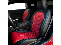 Kustom Interior Premium Artificial Leather Front and Rear Seat Covers; Black with Blue Accent (16-24 Camaro Convertible)