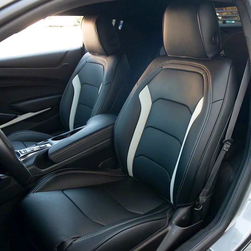 Premium Artificial Leather Front and Rear Seat Covers; Black with Gray Wing Accent (16-24 Camaro Convertible)