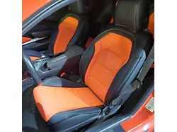 Kustom Interior Premium Artificial Leather Front and Rear Seat Covers; Black with Orange Accent (16-24 Camaro Convertible)