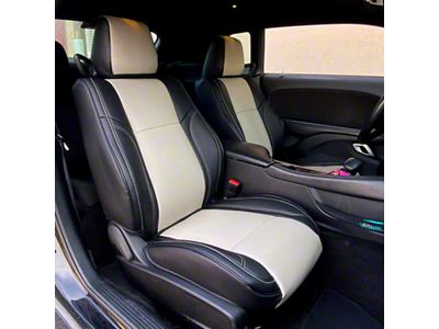 Premium Artificial Leather Front and Rear Seat Covers; Black with Grey Accent (15-18 Challenger R/T; 15-23 Challenger SXT)