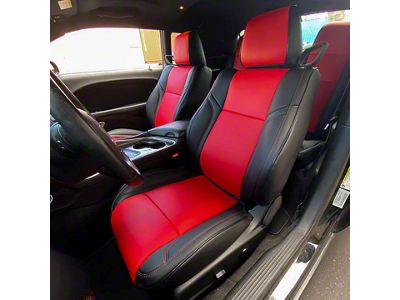 Premium Artificial Leather Front and Rear Seat Covers; Black with Red Accent (15-18 Challenger R/T; 15-23 Challenger SXT)