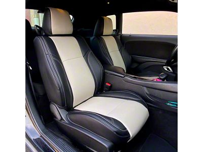 Kustom Interior Premium Artificial Leather Front and Rear Seat Covers; Black with Grey Accent (15-19 Charger R/T; 15-23 Charger SXT)