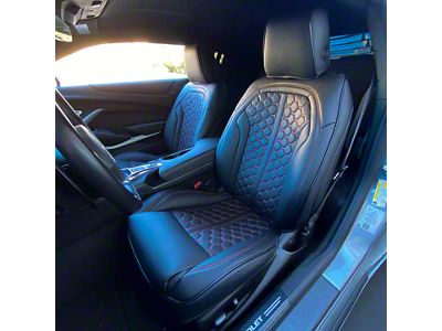 Premium Artificial Leather Front and Rear Seat Covers; All Black with Honeycomb Accent (16-24 Camaro Coupe w/o 1LE Competition Seat)