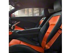Premium Artificial Leather Front and Rear Seat Covers; Black with Orange Accent (16-24 Camaro Coupe w/o 1LE Competition Seat)