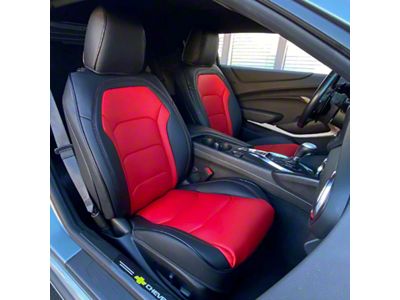 Premium Artificial Leather Front and Rear Seat Covers; Black with Red Accent (16-24 Camaro Coupe w/o 1LE Competition Seat)