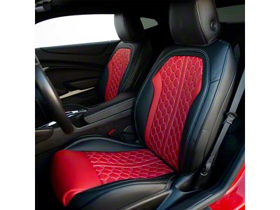 Premium Artificial Leather Front and Rear Seat Covers; Black with Red Honeycomb Accent (16-24 Camaro Coupe w/o 1LE Competition Seat)