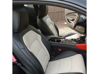 Premium Artificial Leather Front and Rear Seat Covers; Black with White Accent (16-24 Camaro Coupe w/o 1LE Competition Seat)