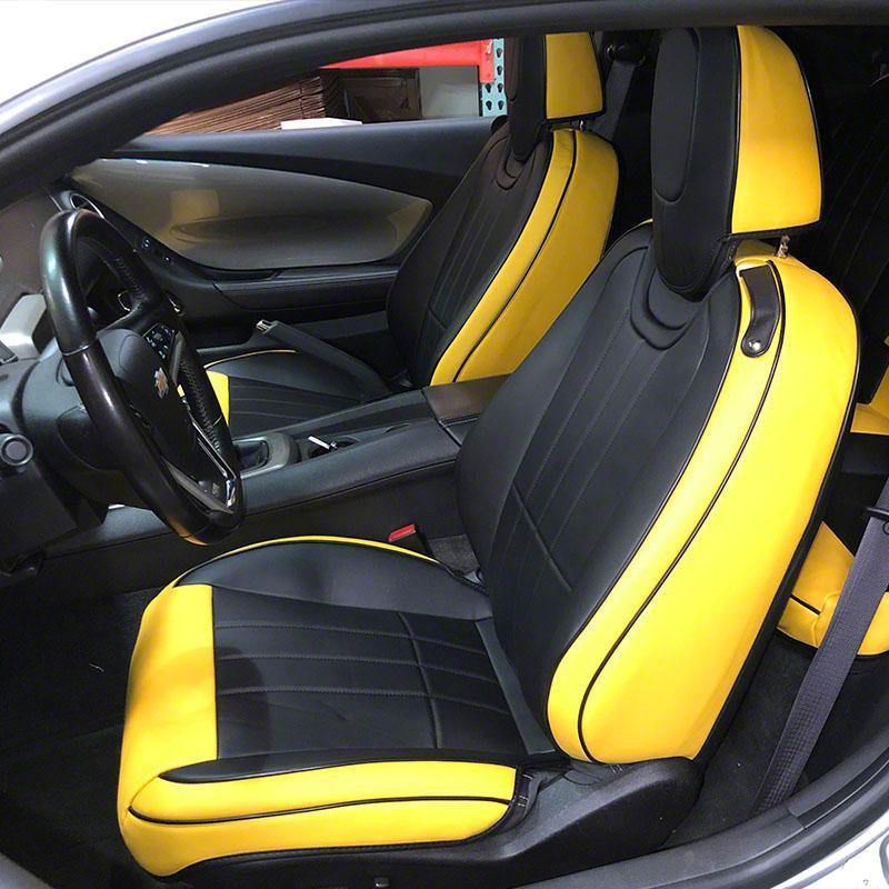 Camaro Premium Artificial Leather Front and Rear Seat Covers Yellow with Black Front Face 10 15 Camaro Coupe w o 1LE Competition Seat Free Shipping