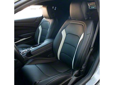 Premium Artificial Leather Front and Rear Seat Covers; Black with Gray Wing Accent (16-24 Camaro Convertible)