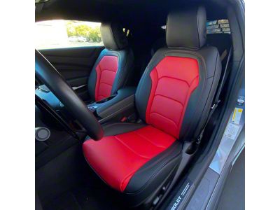 Premium Artificial Leather Front and Rear Seat Covers; Black with Red Accent (16-24 Camaro Convertible)