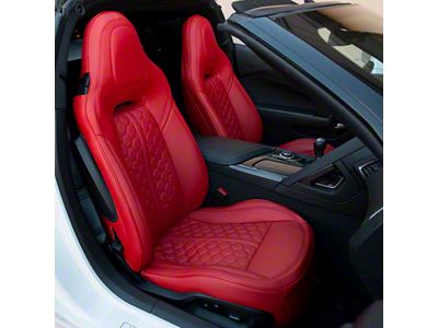 Kustom Interior Premium Artificial Leather Seat Covers; All Red Honeycomb (14-19 Corvette C7 w/o Competition Seat)