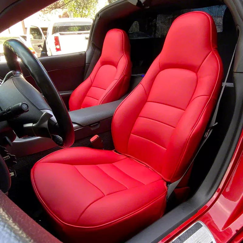 Corvette Premium Artificial Leather Seat Covers All Red 05 13 Corvette C6 w o Competition Seat Free Shipping