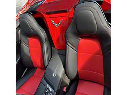 Kustom Interior Premium Artificial Leather Seat Covers; Black with Red Accent (14-19 Corvette C7 w/o Competition Seat)