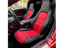 Kustom Interior Premium Artificial Leather Seat Covers; Black and Red (05-13 Corvette C6 w/o Competition Seat)