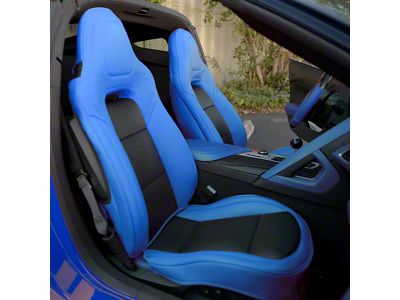 Kustom Interior Premium Artificial Leather Seat Covers; Blue with Black Accent (14-19 Corvette C7 w/o Competition Seat)