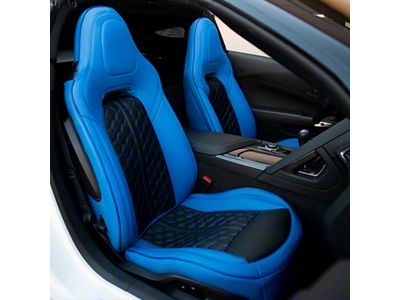 Premium Artificial Leather Seat Covers; Blue with Black Honeycomb Accent (14-19 Corvette C7 w/o Competition Seat)