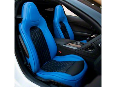 Kustom Interior Premium Artificial Leather Seat Covers; Blue with Black Honeycomb Accent (14-19 Corvette C7 w/o Competition Seat)
