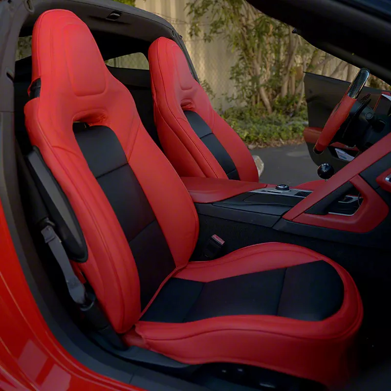 Kustom Interiors Corvette Premium Artificial Leather Front and Rear Seat Covers; Red with Black