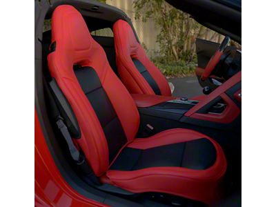Premium Artificial Leather Seat Covers; Red with Black Accent (14-19 Corvette C7 w/o Competition Seat)