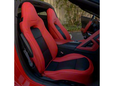 Kustom Interior Premium Artificial Leather Seat Covers; Red with Black Accent (14-19 Corvette C7 w/o Competition Seat)