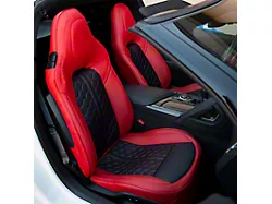 Kustom Interior Premium Artificial Leather Seat Covers; Red with Black Honeycomb Accent (14-19 Corvette C7 w/o Competition Seat)