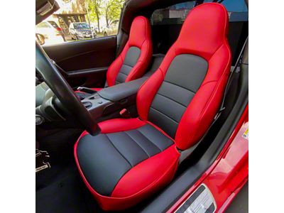 Kustom Interior Premium Artificial Leather Seat Covers; Red and Black (05-13 Corvette C6 w/o Competition Seat)