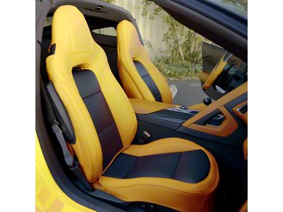 Kustom Interior Premium Artificial Leather Seat Covers; Yellow with Black Accent (14-19 Corvette C7 w/o Competition Seat)