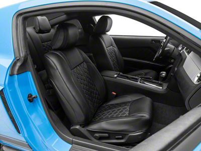 Kustom Interior Premium Artificial Leather Front and Rear Seat Covers; All Black with Honeycomb Accent (10-14 Mustang Coupe w/o RECARO Seats)