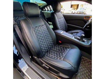 Kustom Interior Premium Artificial Leather Front and Rear Seat Covers; All Black with Honeycomb Accent (10-14 Mustang Coupe w/o RECARO Seats)