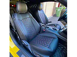 Kustom Interior Premium Artificial Leather Front and Rear Seat Covers; All Black with Red Stitching Honeycomb Accent (15-23 Mustang Convertible)