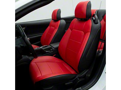 Kustom Interior Premium Artificial Leather Front and Rear Seat Covers; Black with Red Front Face (15-23 Mustang Convertible)