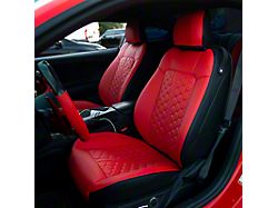 Kustom Interior Premium Artificial Leather Front and Rear Seat Covers; Black with Red Honeycomb Front Face (15-23 Mustang Convertible)