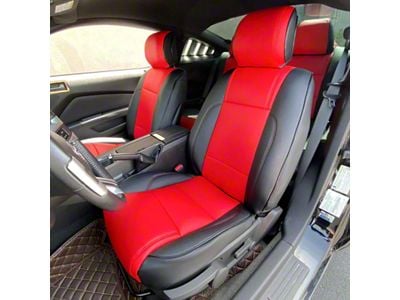 Kustom Interior Premium Artificial Leather Front and Rear Seat Covers; Black and Red (10-14 Mustang Coupe w/o RECARO Seats)