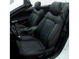 Premium Artificial Leather Front and Rear Seat Covers; All Black with White Stitching Honeycomb Accent (15-23 Mustang Convertible)