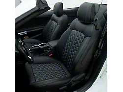 Kustom Interior Premium Artificial Leather Front and Rear Seat Covers; All Black with White Stitching Honeycomb Accent (15-23 Mustang Convertible)