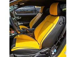 Kustom Interior Premium Artificial Leather Front and Rear Seat Covers; Black with Yellow Front Face (15-23 Mustang Fastback w/o RECARO Seats)