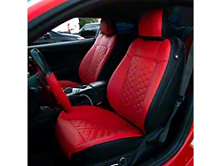 Kustom Interior Premium Artificial Leather Front and Rear Seat Covers; Black with Red Honeycomb Front Face (15-23 Mustang Fastback w/o RECARO Seats)