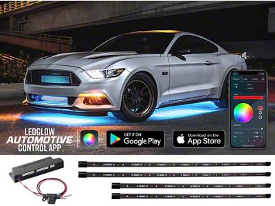 LEDGlow Bluetooth Million Color Car Underbody Lighting Kit with 2-Piece 12-Inch Interior Tubes (Universal; Some Adaptation May Be Required)