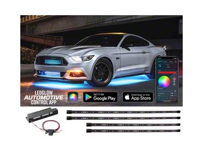 LEDGlow Bluetooth Million Color Car Underbody Lighting Kit with 6-Piece 12-Inch Interior Tubes (Universal; Some Adaptation May Be Required)